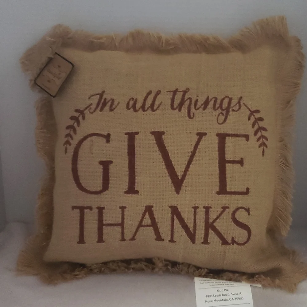 Mud Pie | NWT Burlap Square Accent Fringe Pillow 